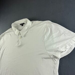 James Perse Shirt Men's 3 White Brushed Lotus Polo Luxury Preppy MSRP $226
